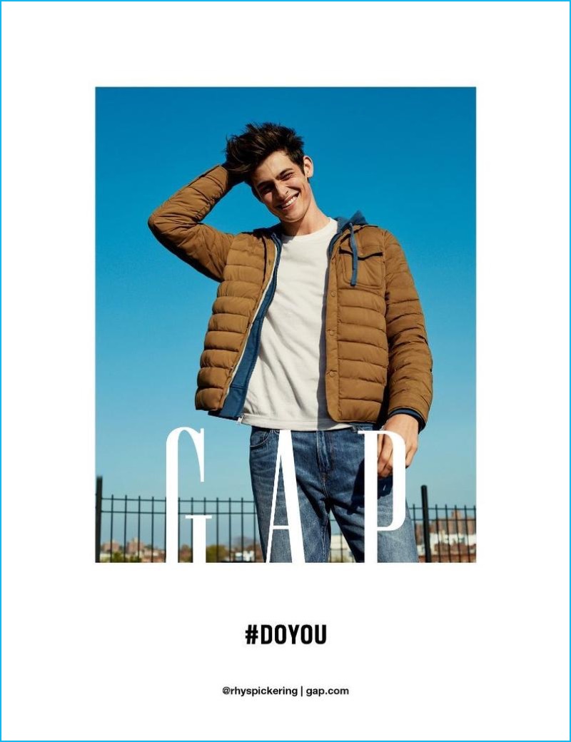 Rhys Pickering is all smiles in a puffer jacket for Gap's fall-winter 2016 campaign.