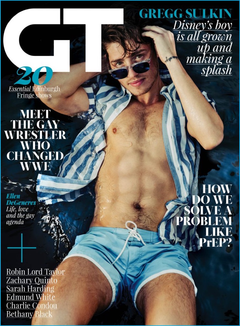 Gregg Sulkin covers the August 2016 issue of Gay Times.