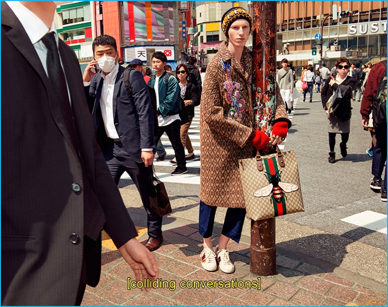 Yan Kumral takes to the busy streets of Tokyo for Gucci's fall-winter 2016 campaign.