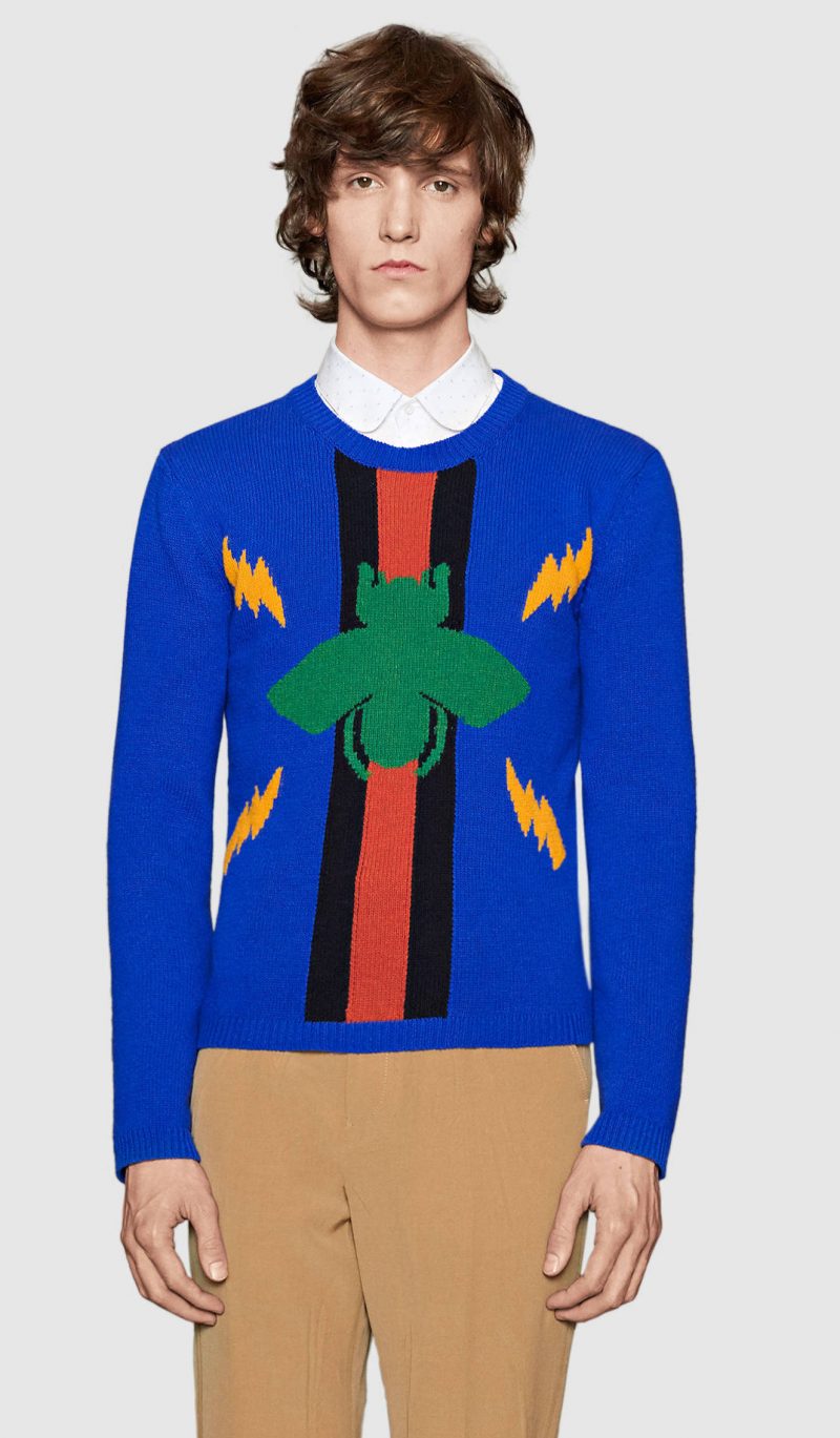 Gucci Bee Jacquard Wool Sweater » Jared Leto Makes a Casual Case for Gucci's Fun Designs Gucci Bee Jacquard Wool Sweater