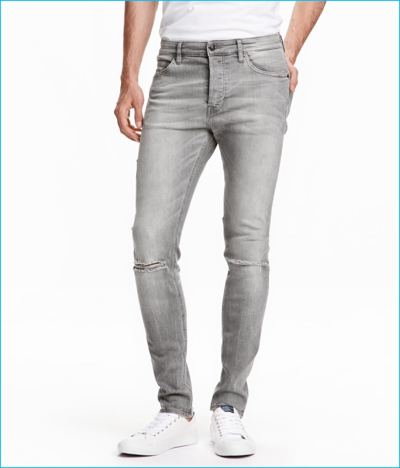 H&M Men's Grey Low Skinny Denim Jeans