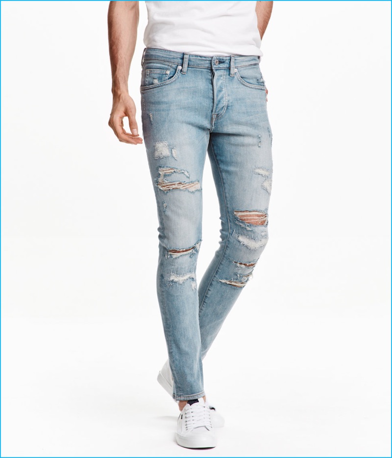 H&M Men's Skinny Low Trashed Denim Jeans