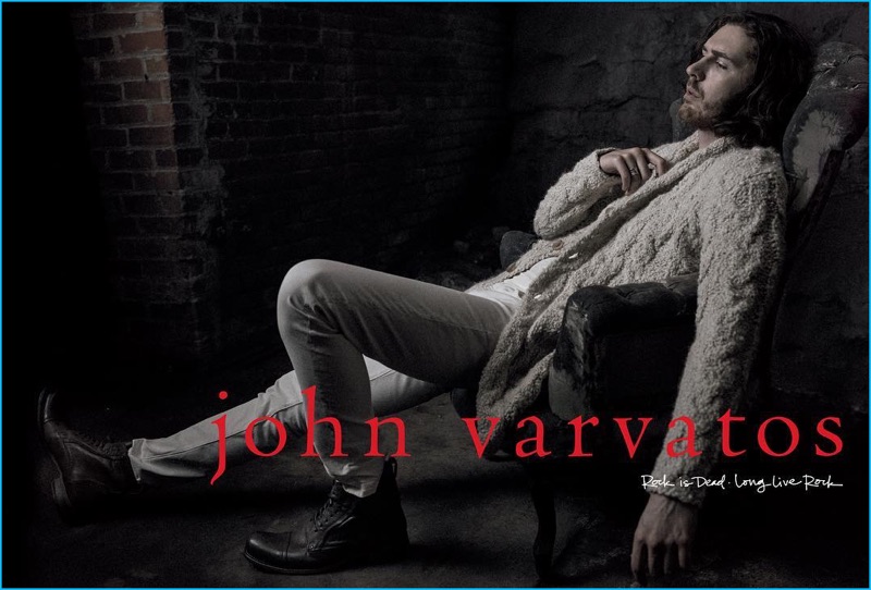 Hozier pictured in a deconstructed knit cardigan for John Varvatos' fall-winter 2016 campaign.