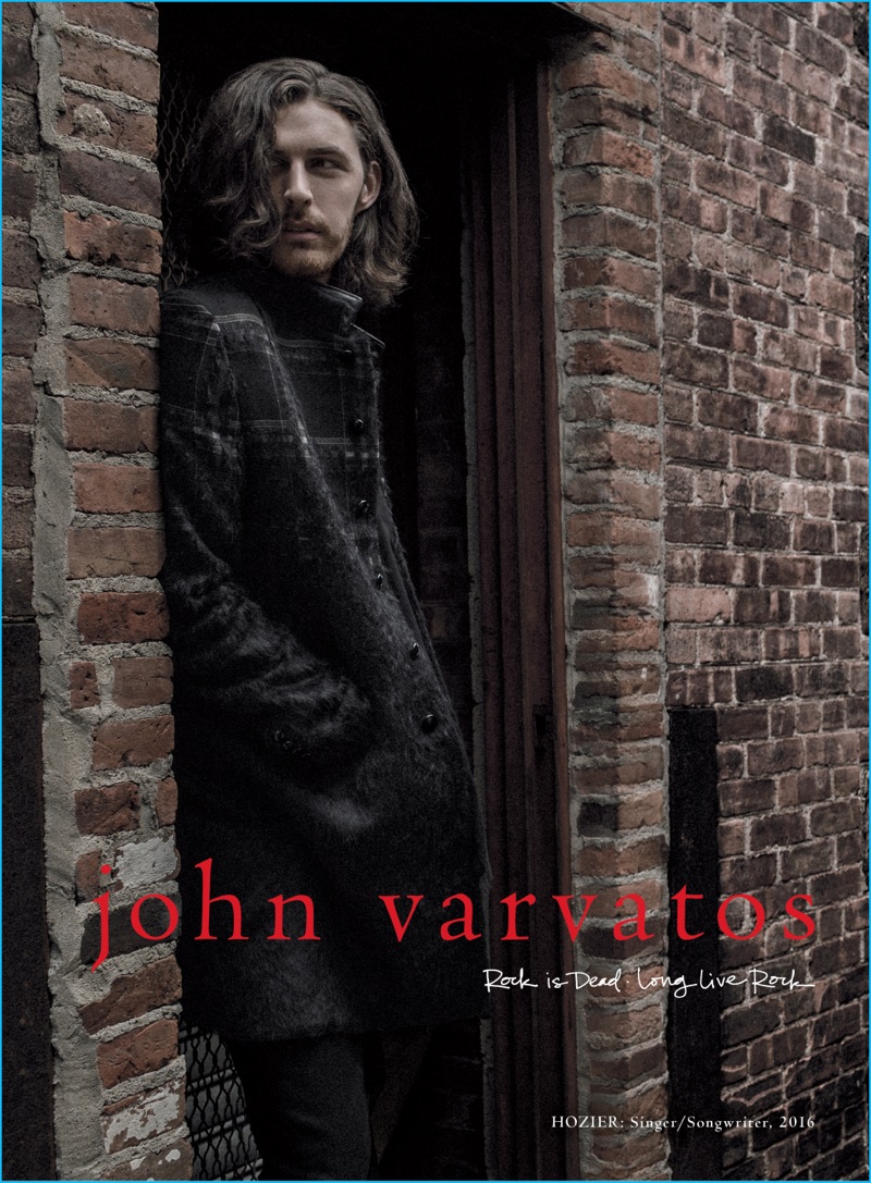 Hozier dons a plaid coat as he stars in John Varvatos' fall-winter 2016 campaign.