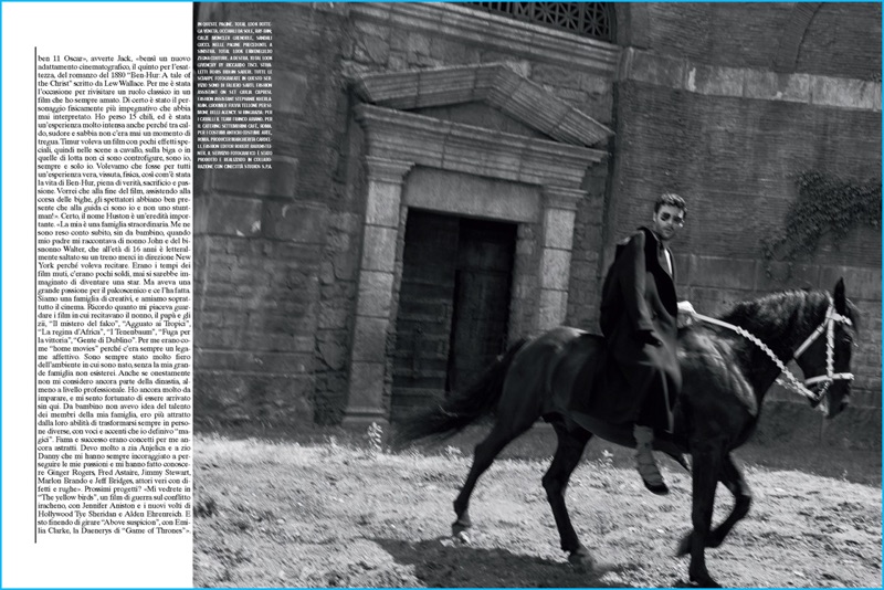 Jack Huston is captured riding horseback for the pages of L'Uomo Vogue.
