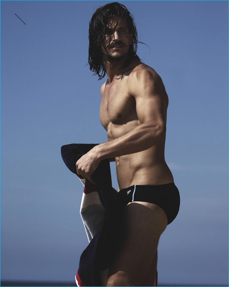 Jarrod Scott dons Speedo swimwear as he poses for the pages of GQ Australia.