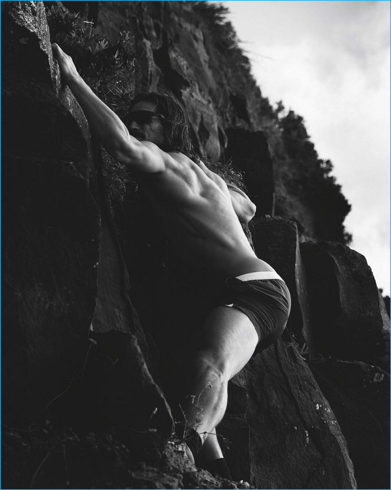 Jarrod Scott rock climbs for the pages of GQ Australia.