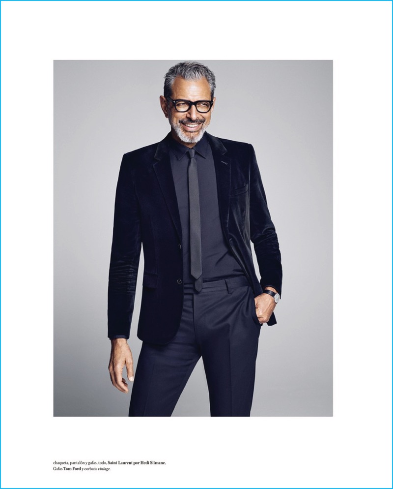 Jeff Goldblum is all smiles in a suiting look from Saint Laurent by Hedi Slimane.