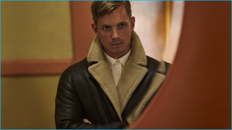 Joel Kinnaman sports shearling outerwear from Ermenegildo Zegna.