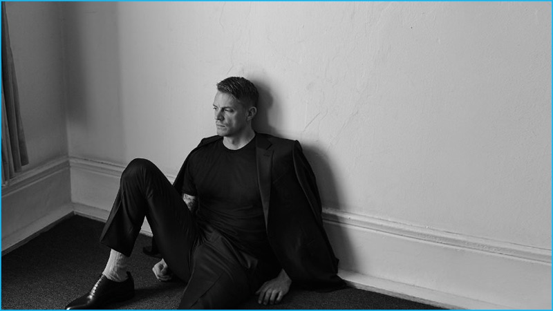 Joel Kinnaman sports a black on black look from Ermenegildo Zegna.