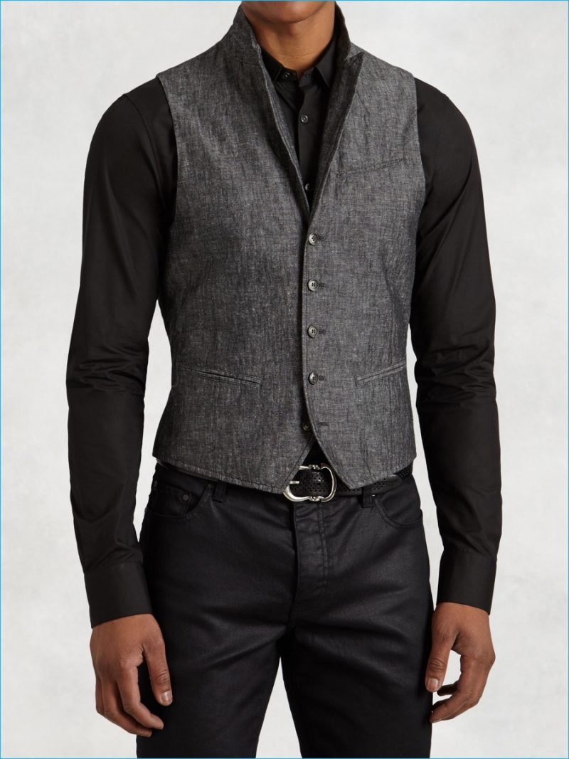 John Varvatos Cotton Linen Wire Collar Vest