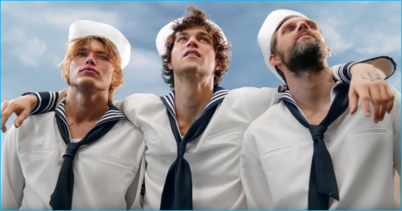 Jordan Barrett, Miles McMillan and RJ Rogenski make for model sailors for Tommy Hilfiger's The Girl fragrance campaign.