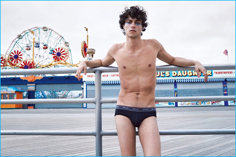 Miles McMillan strips down for Just Cavalli's fall-winter 2016 underwear campaign.
