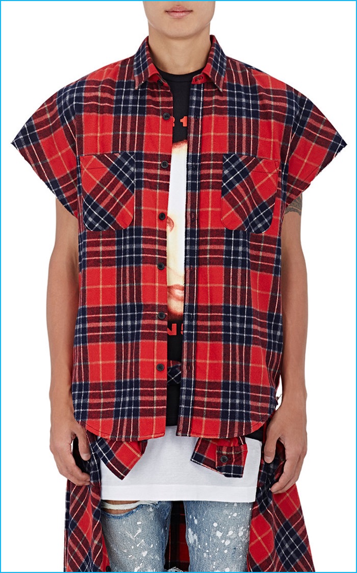 Justin Bieber Purpose Tour XO Barneys New York Sleeveless Brushed Flannel Shirt