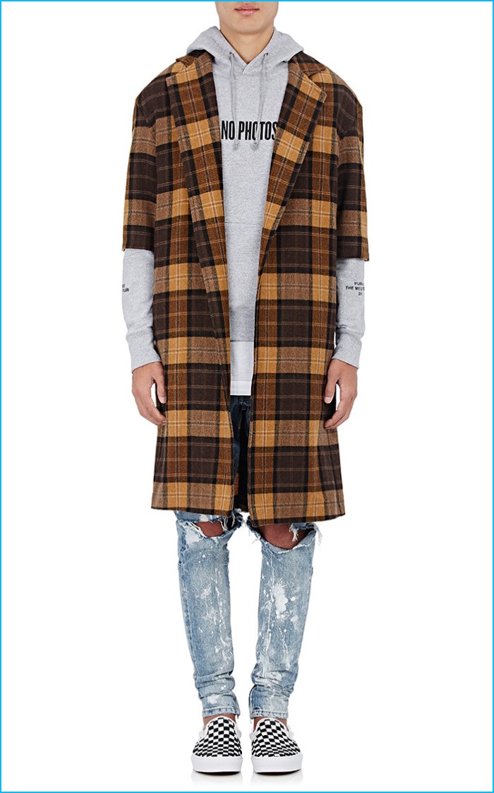 Justin Bieber Purpose Tour XO Barneys New York Plaid Overcoat