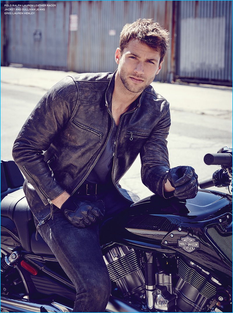 Kacey Carrig rocks a leather racer jacket from Polo Ralph Lauren.