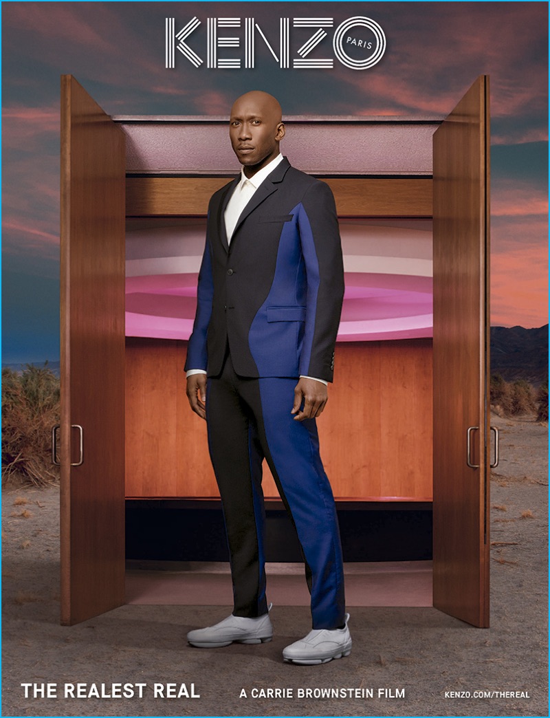 Mahershala Ali fronts Kenzo's fall-winter 2016 campaign in a colorblock suit.
