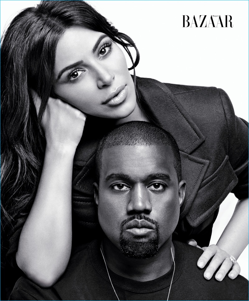 Kim Kardashian and Kanye West photographed by Karl Lagerfeld for Harper's Bazaar.