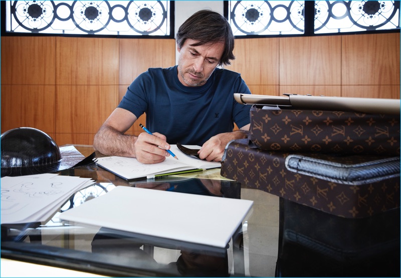 Marc Newson, hard at work, designing for Louis Vuitton's covetable luggage line.
