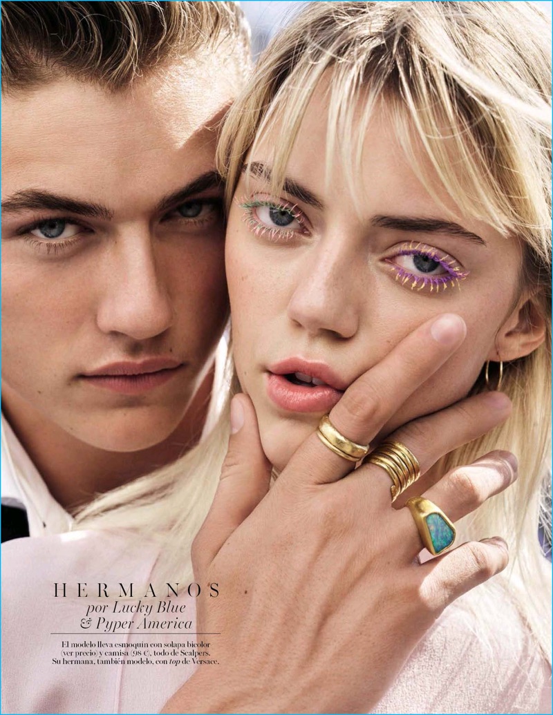 Lucky Blue Smith poses for a picture with his sister Pyper America.