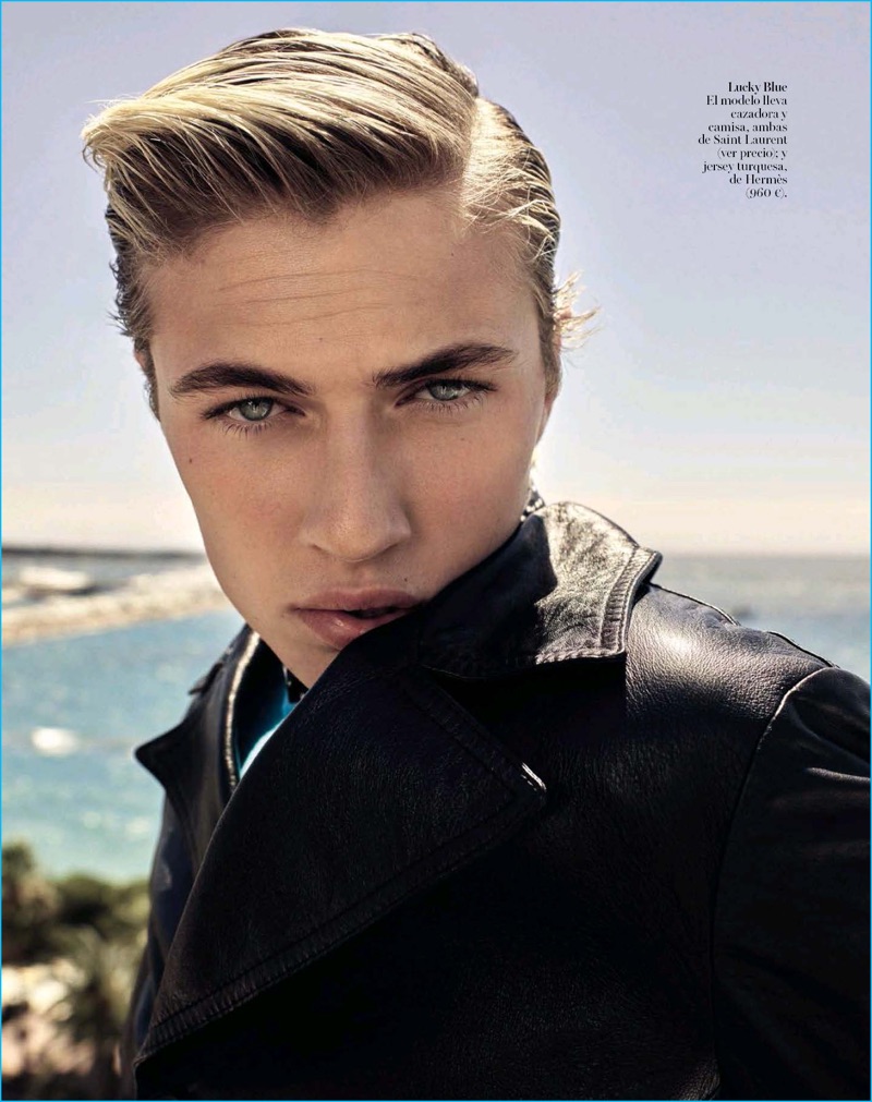 Lucky Blue Smith plays coy in Saint Laurent and Hermes.