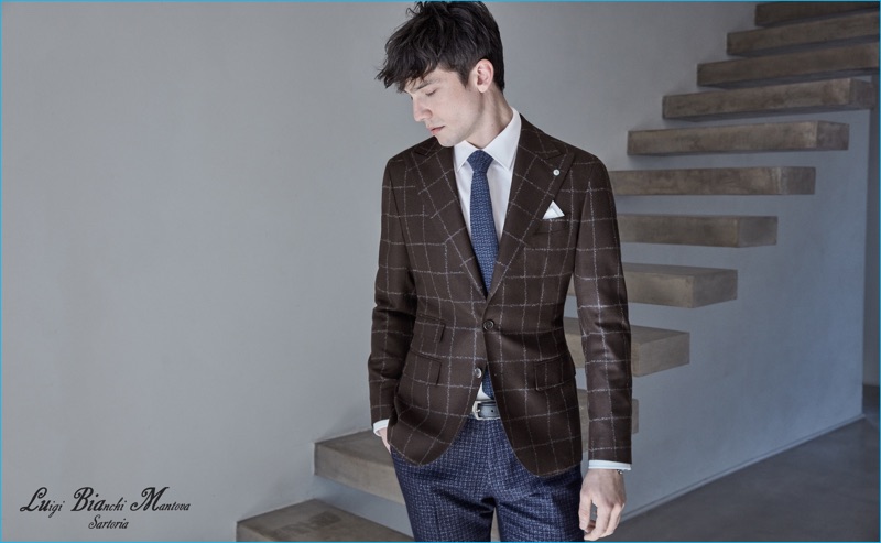 Luigi Bianchi Mantova hits a smart note with its windowpane blazer for fall-winter 2016.