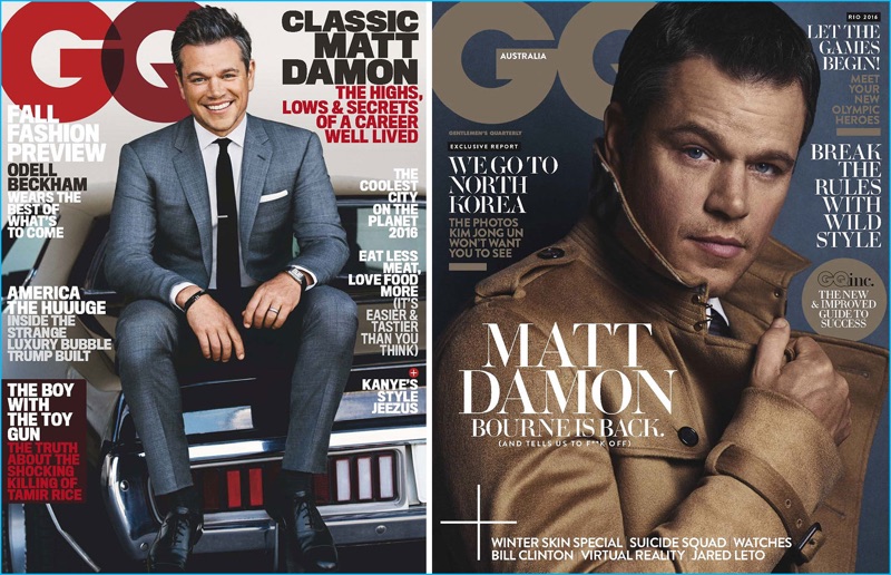 Matt Damon covers the August 2016 issues of American GQ and GQ Australia.