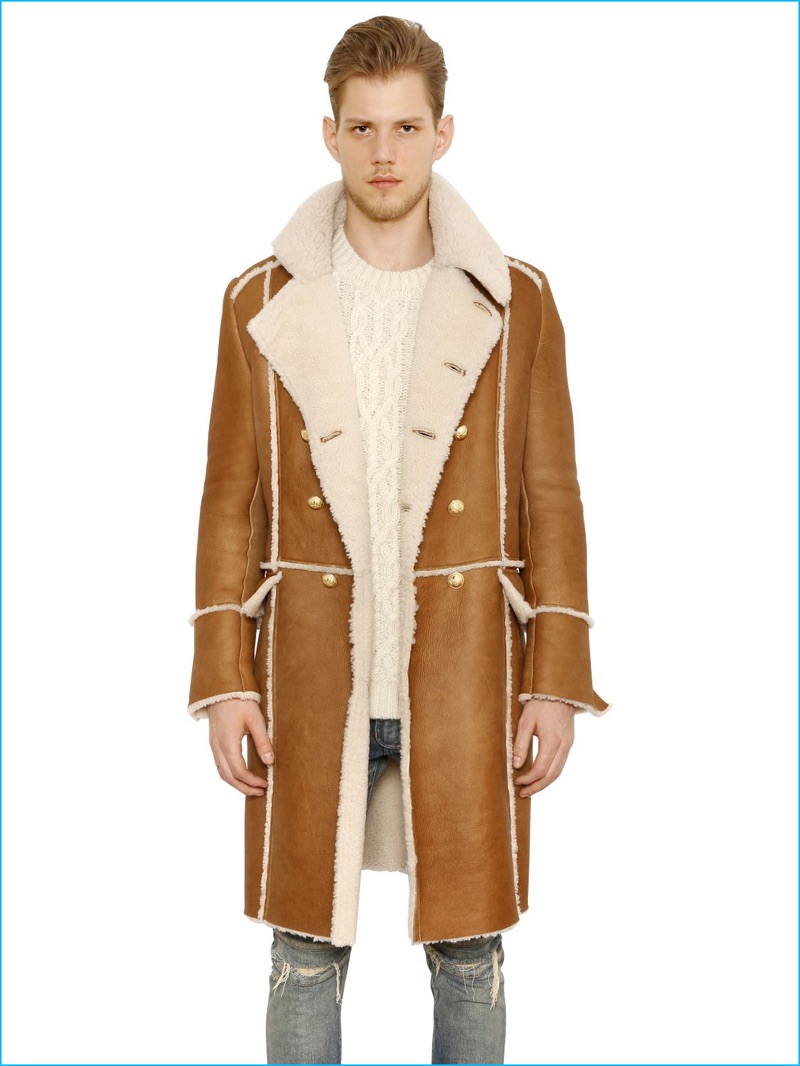 Balmain Men's Double-Breasted Shearling Coat