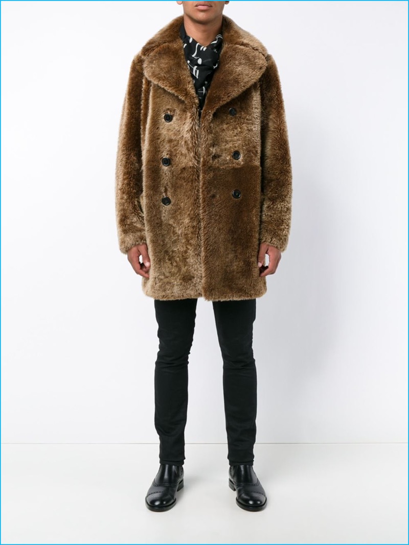 Saint Laurent Men's Shearling Peacoat