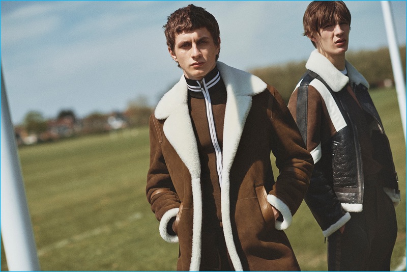 Models Henry Kitcher and Finnlay Davis front Neil Barrett's fall-winter 2016 campaign.