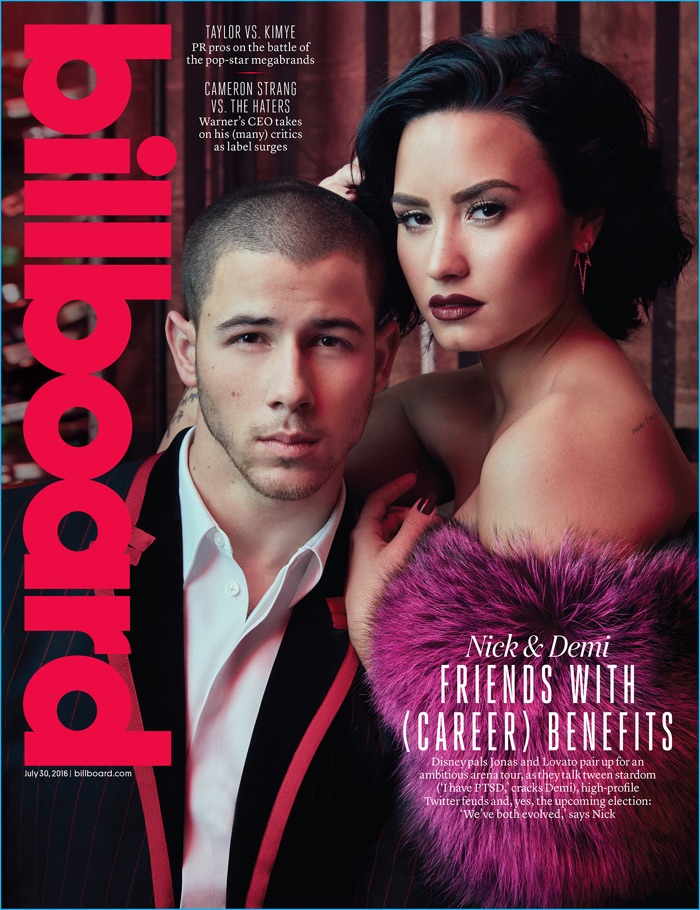 Nick Jonas and Demi Lovato cover the most recent issue of Billboard magazine.
