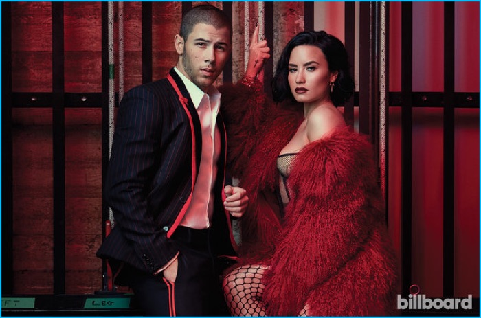 Styled by Jeff Kim, Nick Jonas poses for a picture with Demi Lovato, wearing a Givenchy suit. » Nick Jonas & Demi Lovato Are Friends with Benefits for Billboard Cover Story Styled by Jeff Kim, Nick Jonas poses for a picture with Demi Lovato, wearing a Givenchy suit.