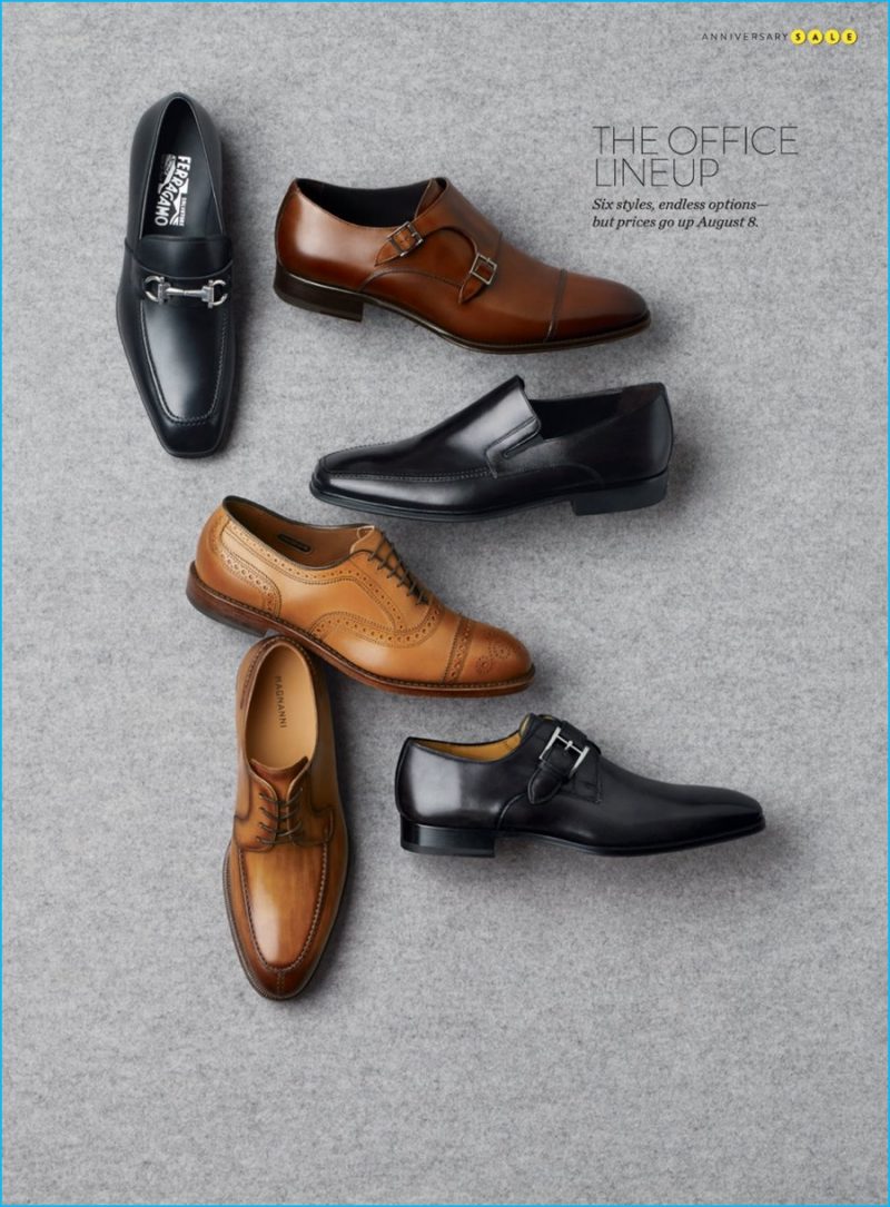 1. Salvatore Ferragamo Metrone 2 Bit loafer 2.To Boot New York Medford double monk strap shoe 3. Monte Rosso Lucca nappa leather loafer 4. Allen Edmonds Strand cap toe oxford 5. Magnanni Teodoro split toe derby 6. Magnanni Marco monk strap loafer