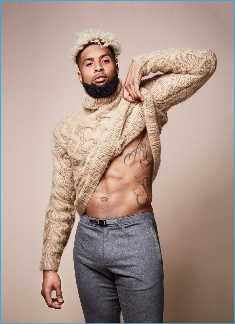 Wearing Michael Kors, Odell Beckham Jr. flashes his abs.