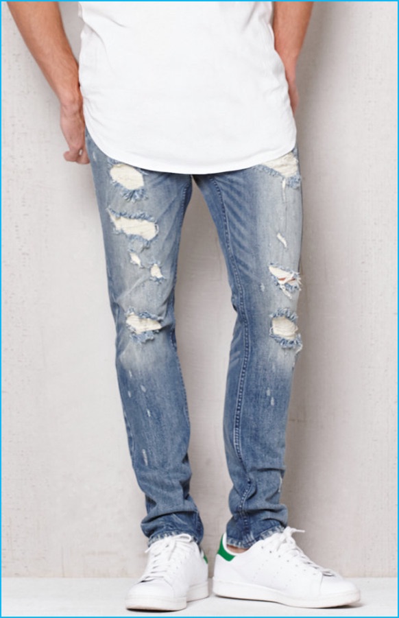 PacSun Skinny Ripped Medium Wash Stretch Jeans