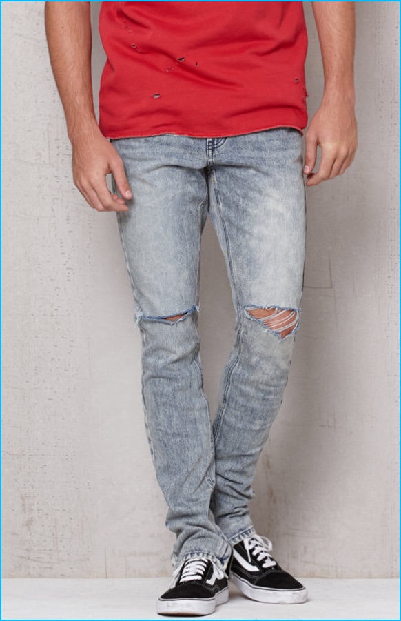 PacSun Stacked Skinny Ripped Acid Wash Stretch Jeans