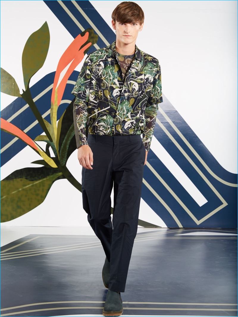 Perry Ellis layers with its bold botanical prints for spring-summer 2017.