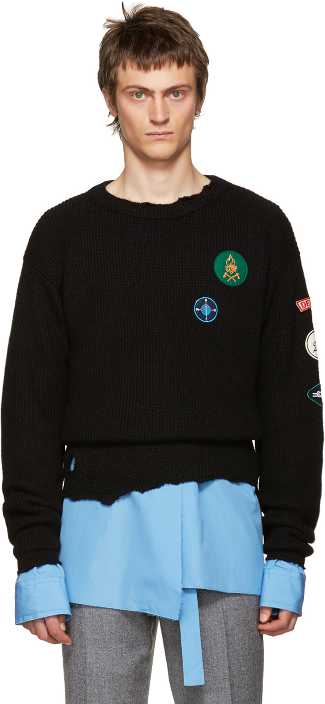 Raf Simons Black Destroyed Patches Sweater