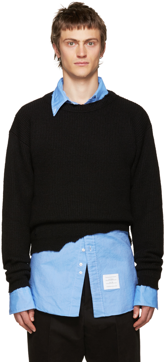 Raf Simons Black Wool Destroyed Sweater