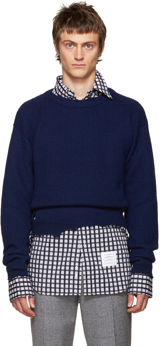 Raf Simons Navy Wool Destroyed Sweater