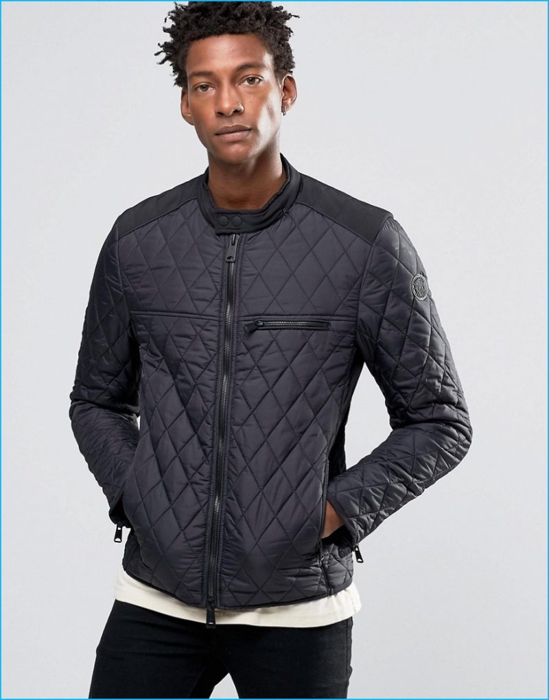 Replay Quilted Nylon Bomber Jacket