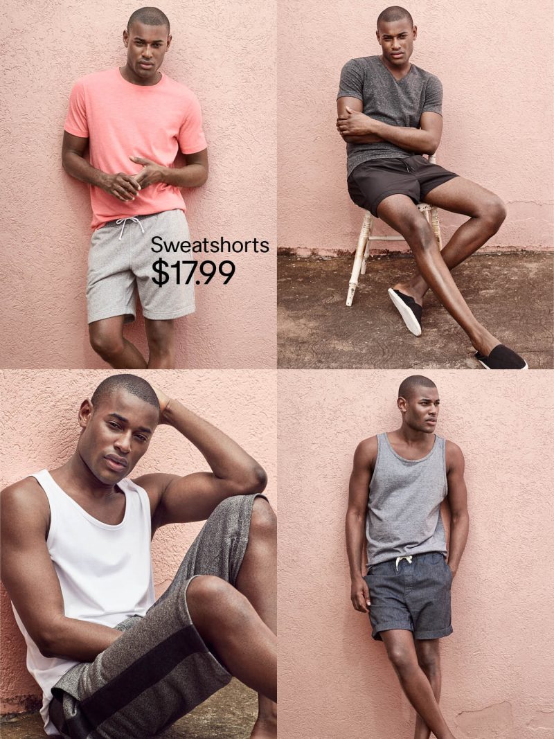 Rogér Dupé goes casual with H&M, showcasing summer sweatshorts. 