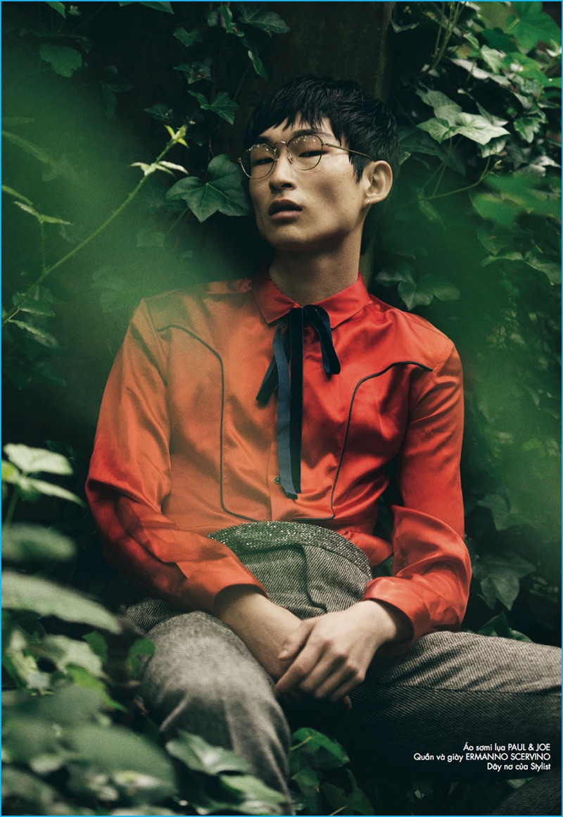 Sang Woo Kim is tres chic in Paul & Joe and Ermanno Scervino.