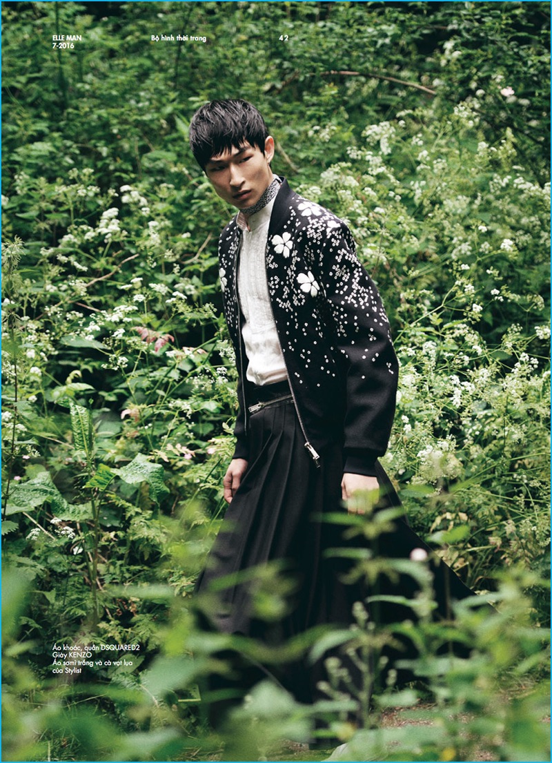 Sang Woo Kim embraces black style in Kenzo and Dsquared2.