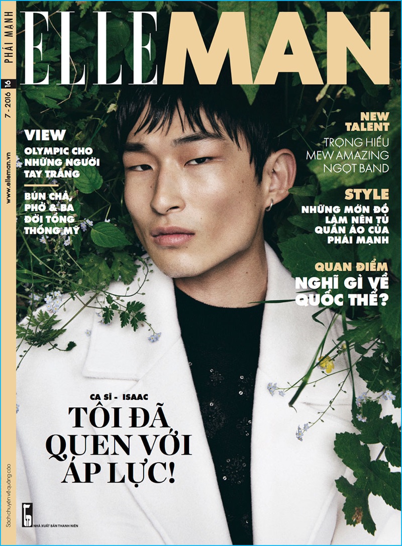 Model Sang Woo Kim covers the summer 2016 issue of Elle Man Vietnam.