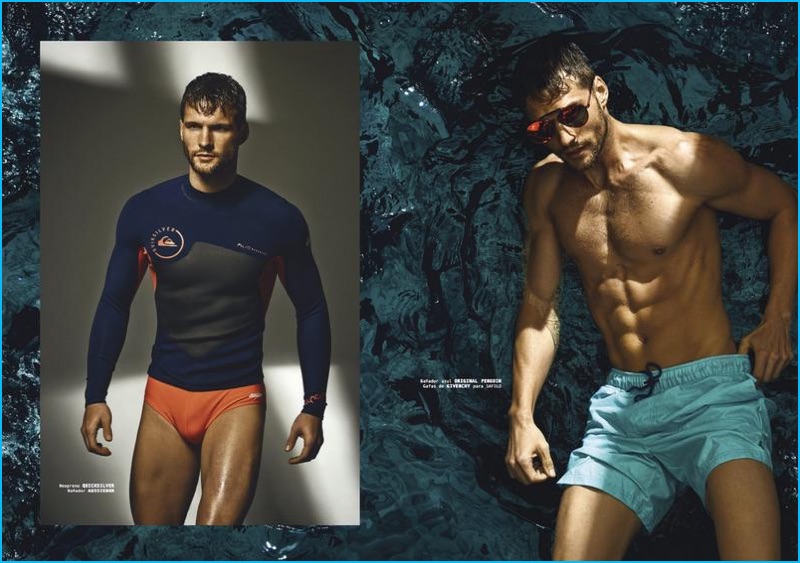 Tomas Skoloudik appears in a swim inspired editorial for Shangay Style.