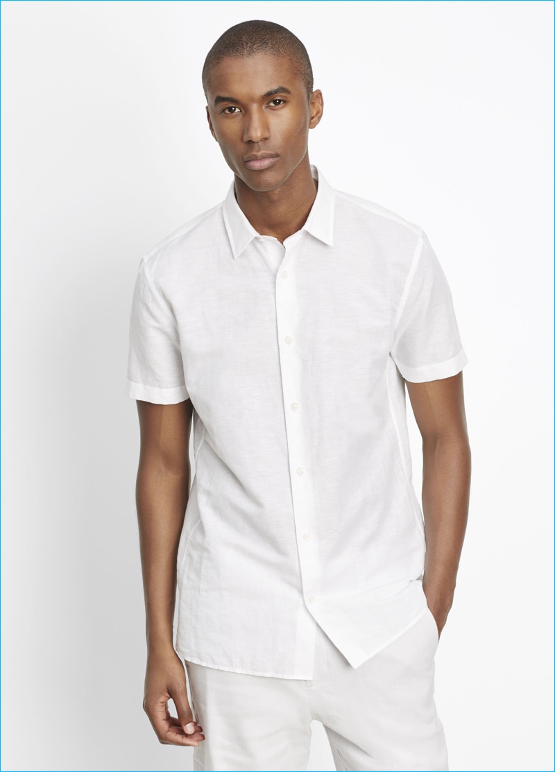 Vince Melrose Linen Cotton Short Sleeve Button Up Shirt