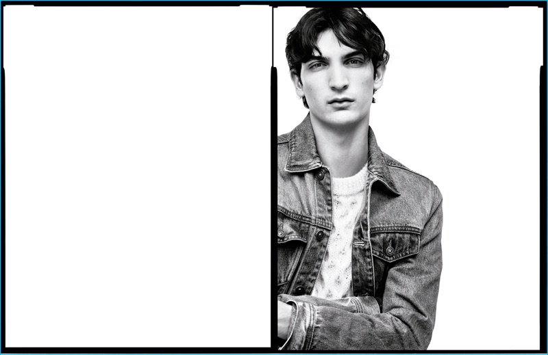 Model Luca Lemaire goes casual in a denim jacket for Zara Man's fall-winter 2016 campaign.