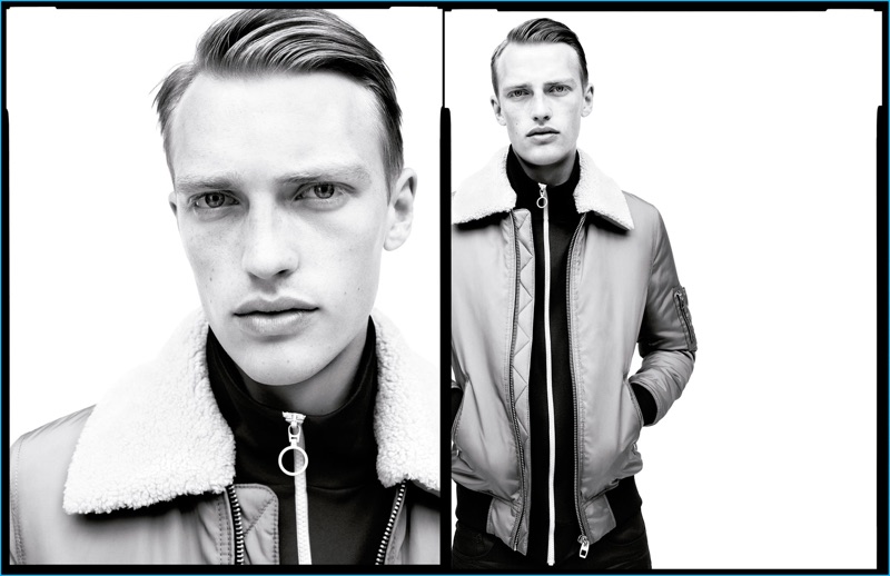 Victor Nylander is front and center in a bomber jacket for Zara Man's fall-winter 2016 campaign.