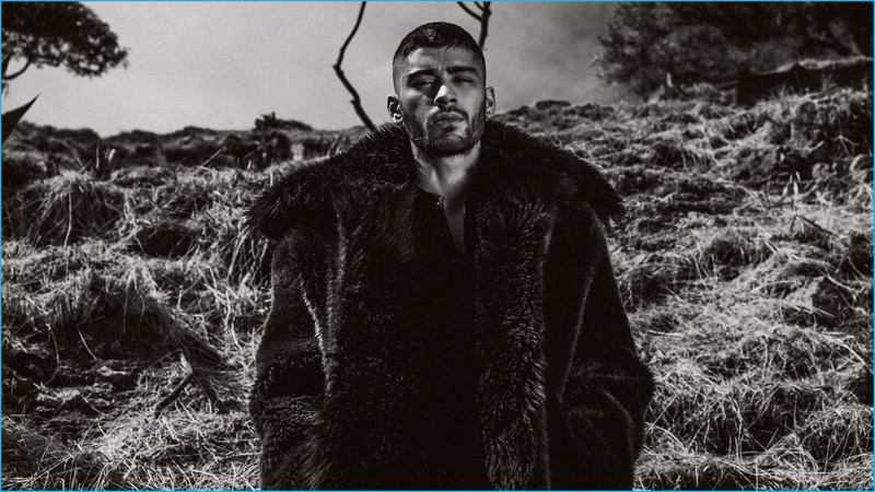 Zayn Malik is a luxurious image in a fur coat, styled by Jason Rembert and Donna Wallace.